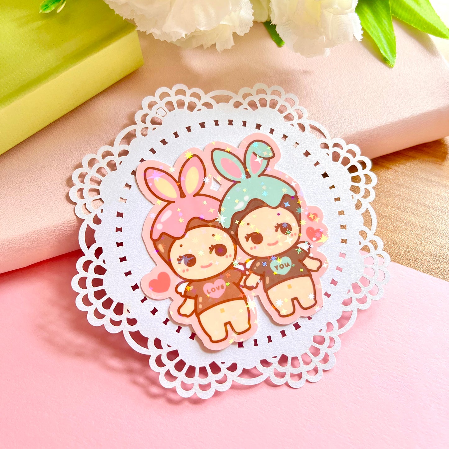 Love You Pink and Mint Rabbit / Gifts of Love Sonny Angel Sticker