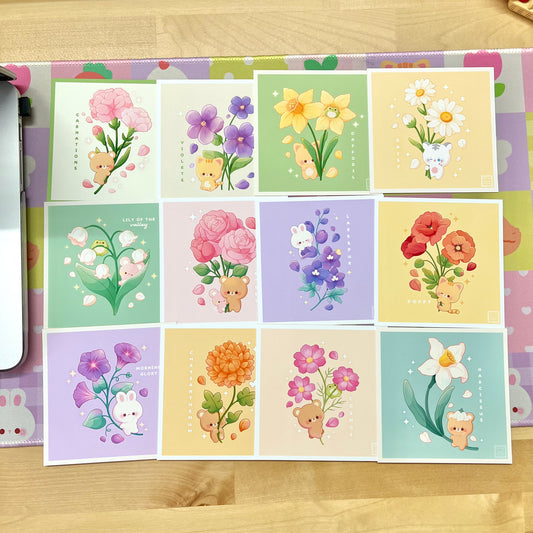 Custom Birth Flower Art Prints for Maria 4x4 (set of 12)