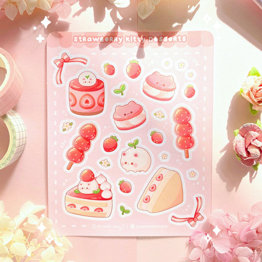 Strawberry Kitty Desserts Sticker Sheet